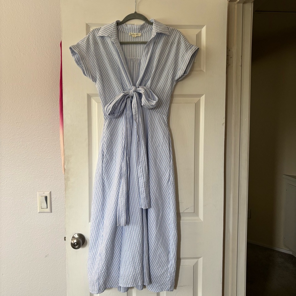 Indigo Blue Light Blue Striped Midi Dress